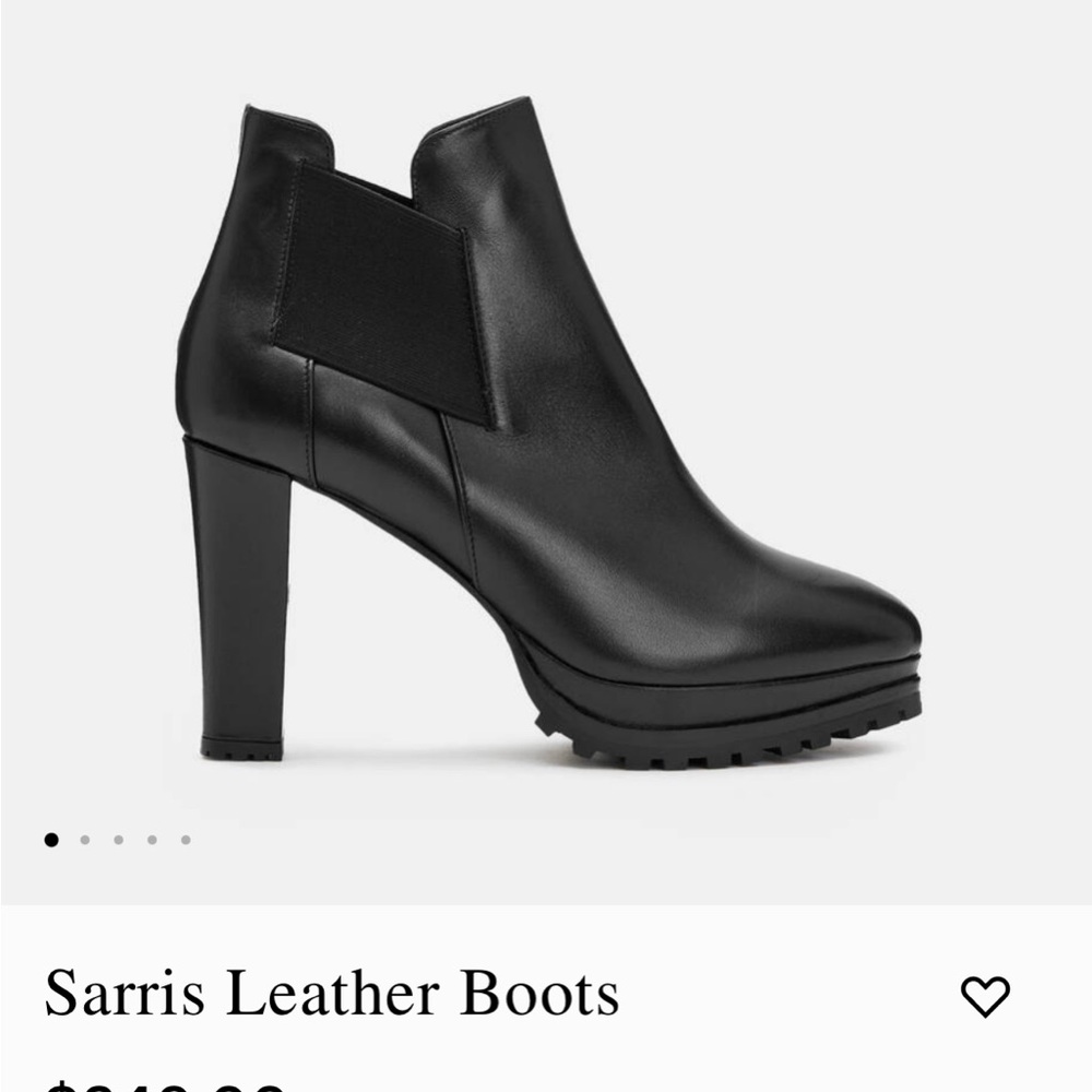All Saints Sarris Leather Black Heeled Booties with Rugged Sole